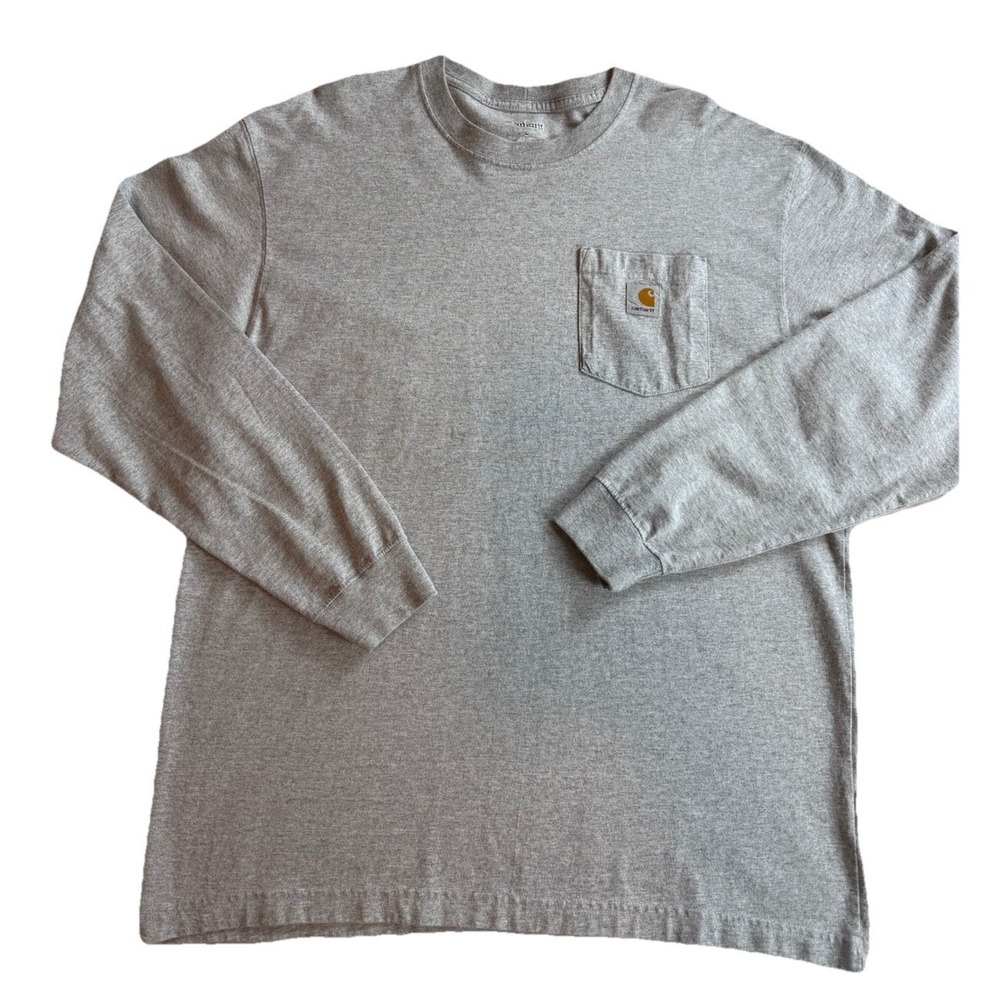 Carhartt Mens Heather Grey Loose Fit Heavyweight Long Sleeve Workwear Shirt Sz L